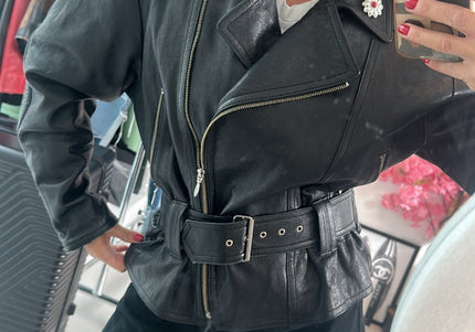 Veste en cuir vintage 90s style biker - 1