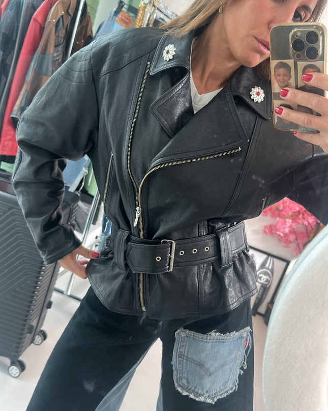 Veste en cuir vintage 90s style biker - 1