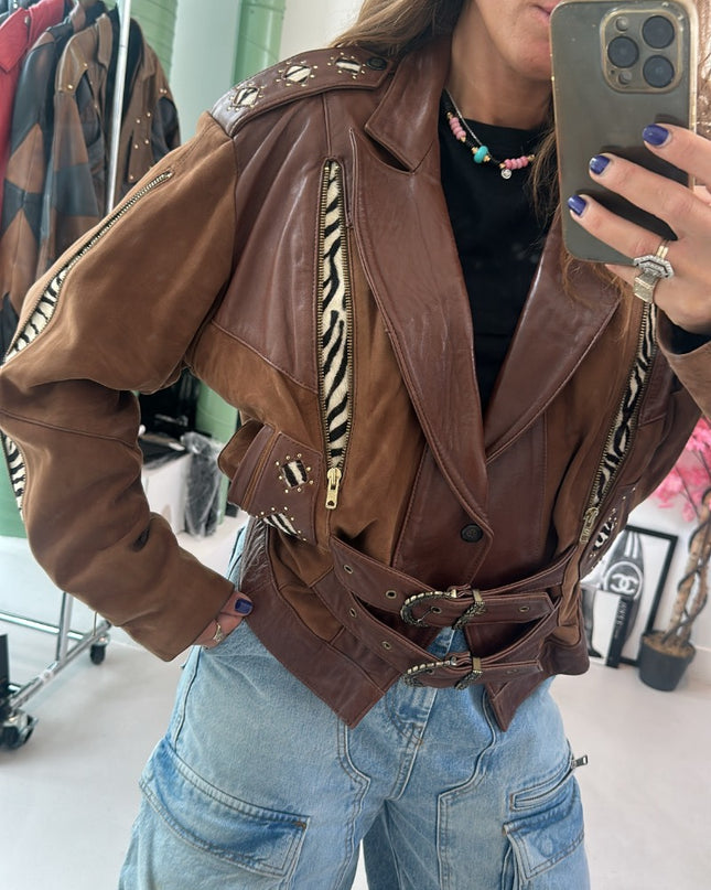 Veste en cuir vintage zébré - 2