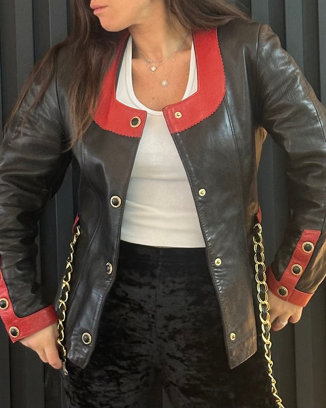 Veste en cuir vintage ceinturée – Pièce d’exception