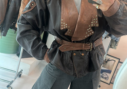Blouson vintage 80s marron à clous