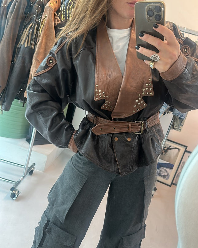 Blouson vintage 80s marron à clous