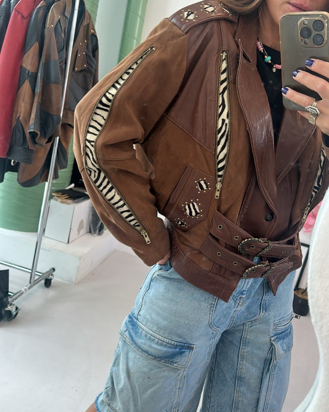 Veste en cuir vintage zébré - 3