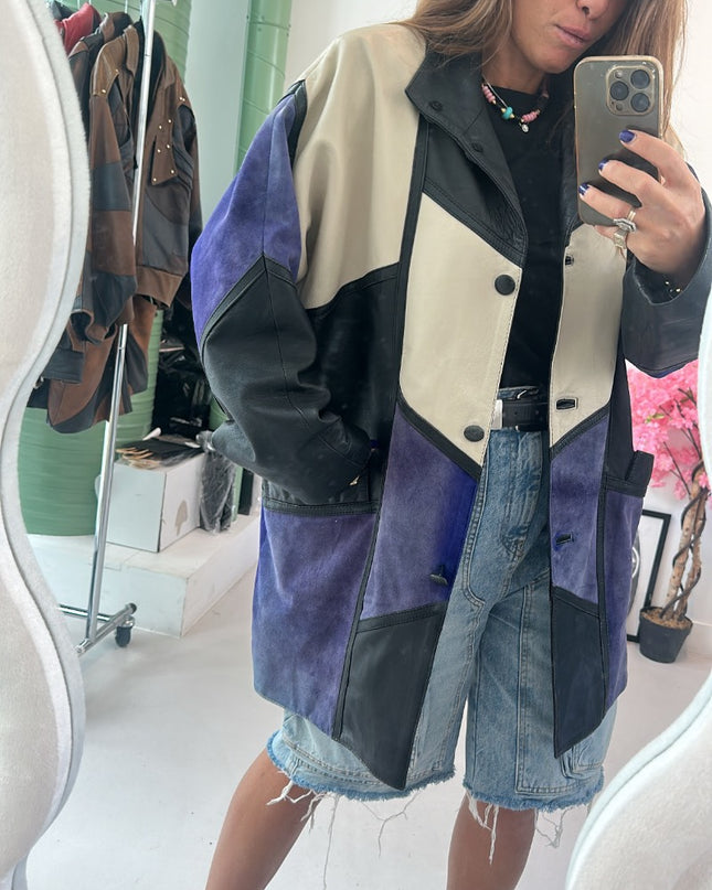 Veste en cuir vintage patchwork - 2