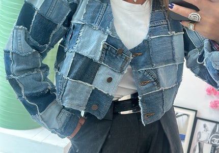 Gilet en jean patchwork taille unique - 1