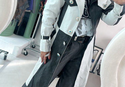 Trench en cuir bicolore
