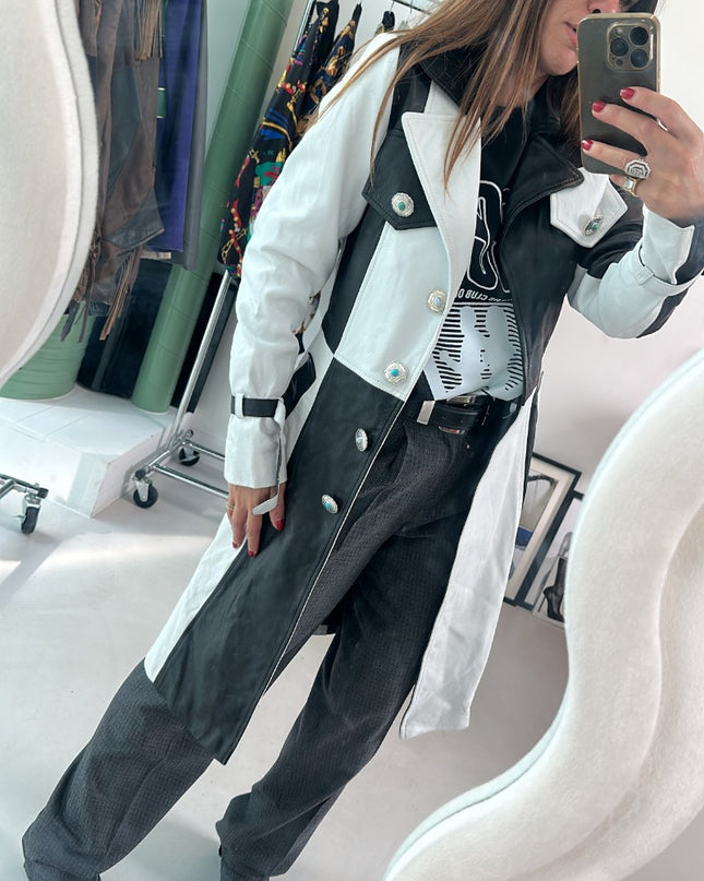 Trench en cuir bicolore
