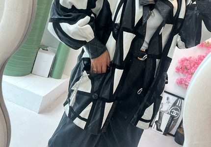 Manteau en cuir vintage patchwork noir & blanche - 1