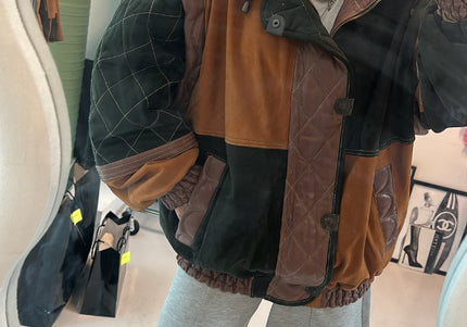 Veste vintage cuir & daim manches custom