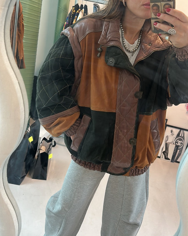 Veste vintage cuir & daim manches custom