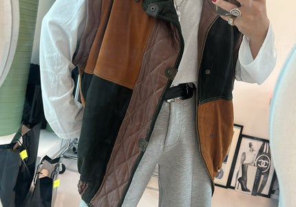 Veste vintage cuir & daim manches custom