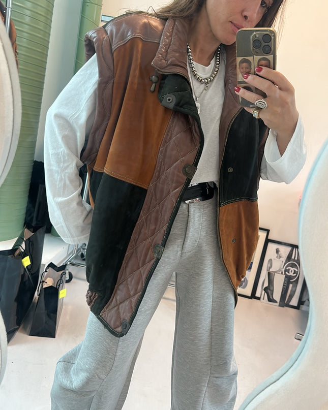 Veste vintage cuir & daim manches custom