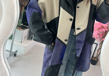 Veste en cuir vintage patchwork - 1