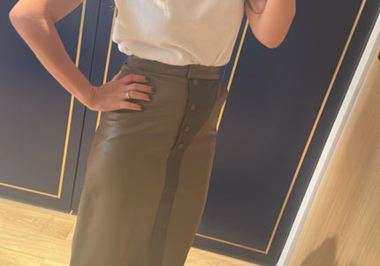 Jupe crayon en cuir bicolore – Yves Saint Laurent (Taille 36)