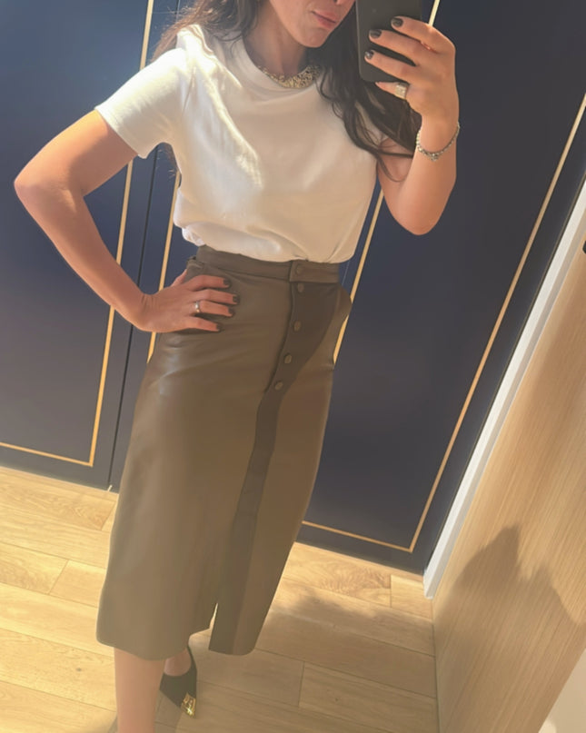 Jupe crayon en cuir bicolore – Yves Saint Laurent (Taille 36)