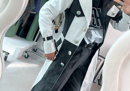 Trench en cuir bicolore