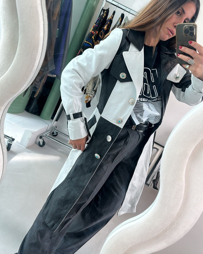 Trench en cuir bicolore