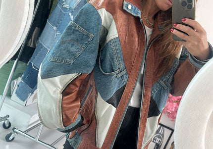 Veste biker bimatière 90' - 1