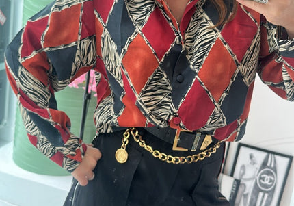 Chemise fluide vintage motif géométrique & zébré – taille M - 1