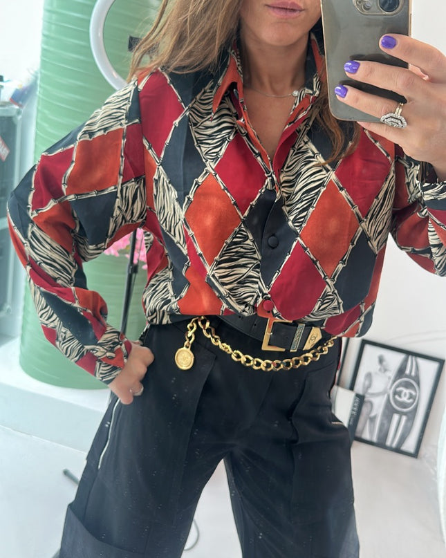 Chemise fluide vintage motif géométrique & zébré – taille M - 1