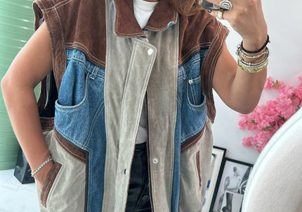 Blouson en daim&Jean vintage 2 en 1 - 2