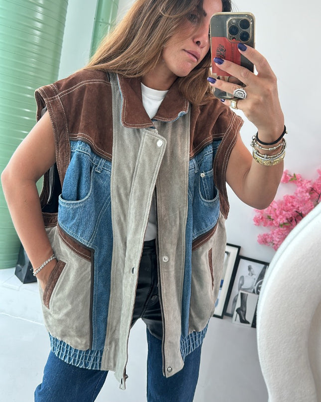 Blouson en daim&Jean vintage 2 en 1 - 2