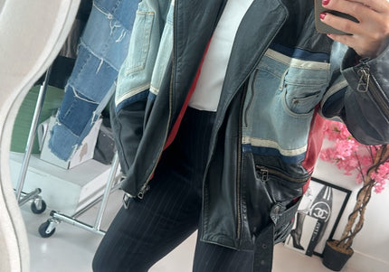 Veste vintage en jean et cuir - 2