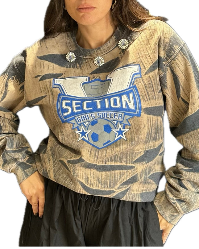 Sweat vintage customisé – Tie & dye beige et noir – Taille unique