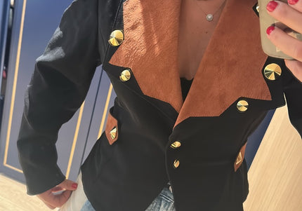 Blazer court col en cuir - 1