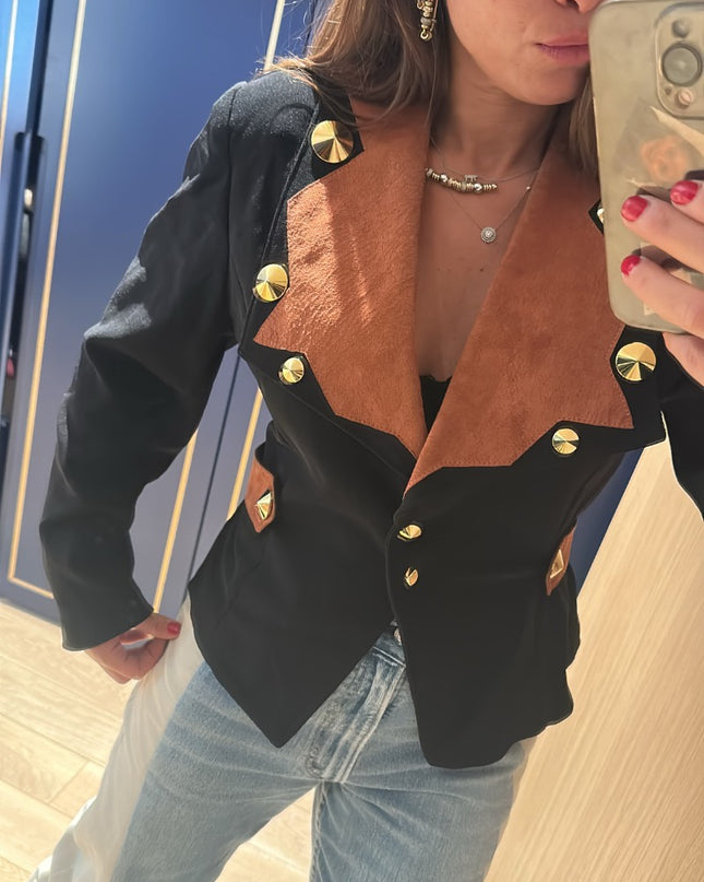 Blazer court col en cuir - 1