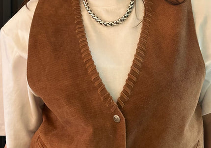 Gilet de costume vintage en daim — Taille unique
