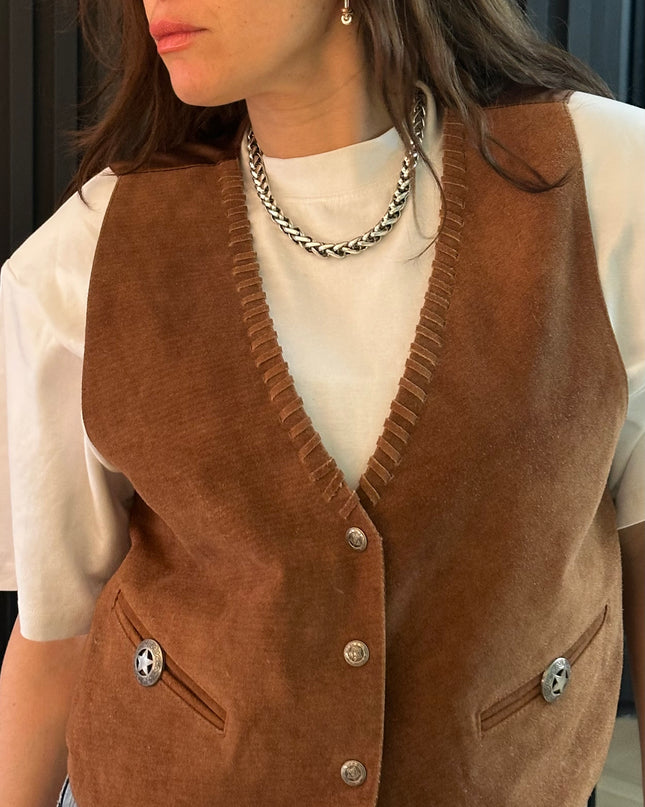 Gilet de costume vintage en daim — Taille unique