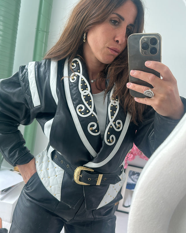 Blouson vintage noir & blanc – pièce forte