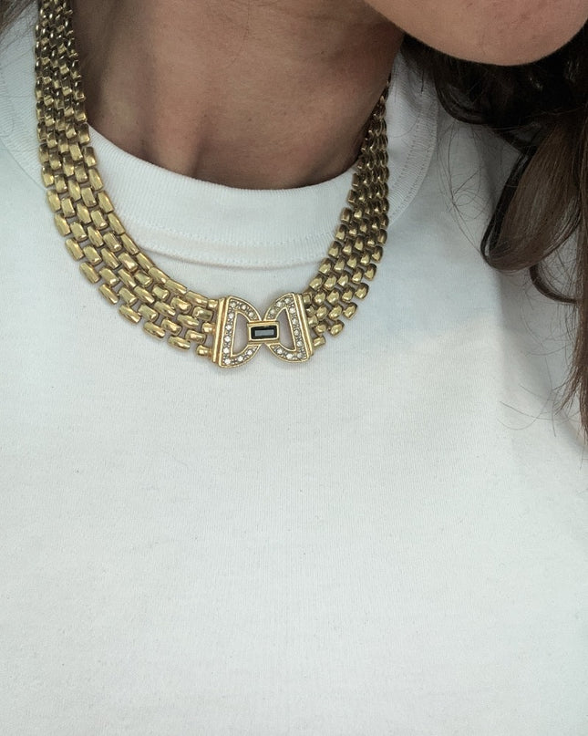 Collier ras du cou plaqué or et strass - 2