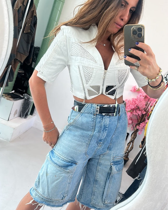 Veste courte blanche avec strass - 1