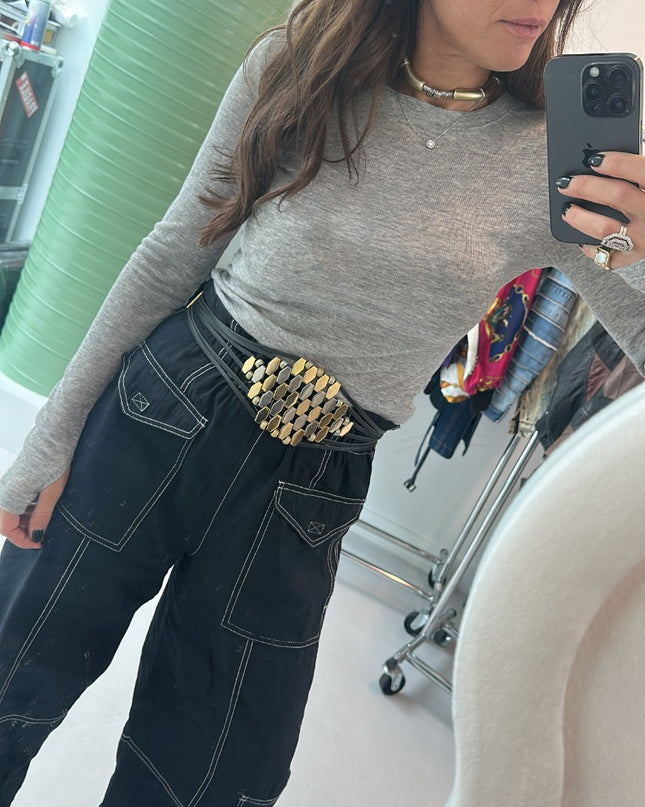 Ceinture en cuir et métal vintage