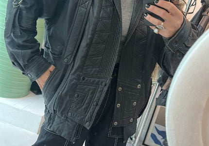 Veste en cuir rock noir