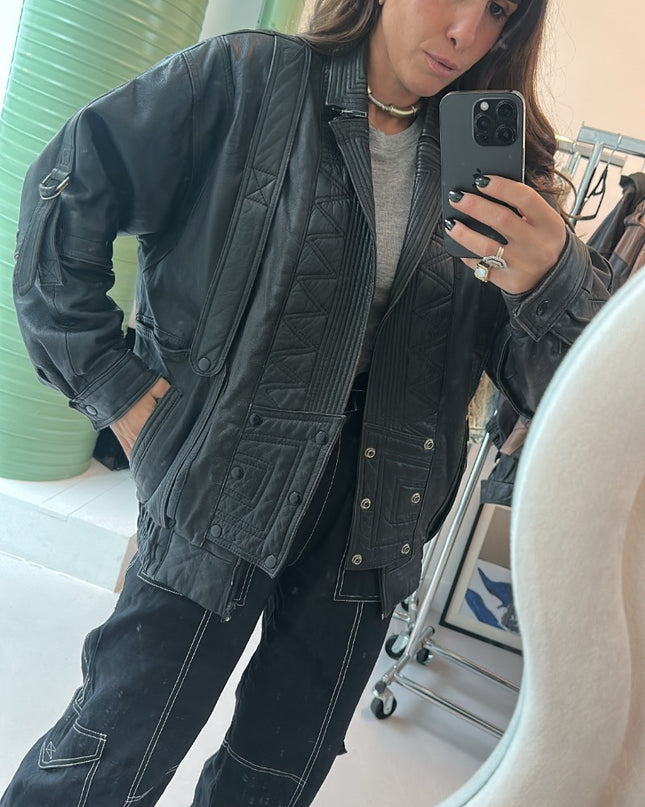 Veste en cuir rock noir