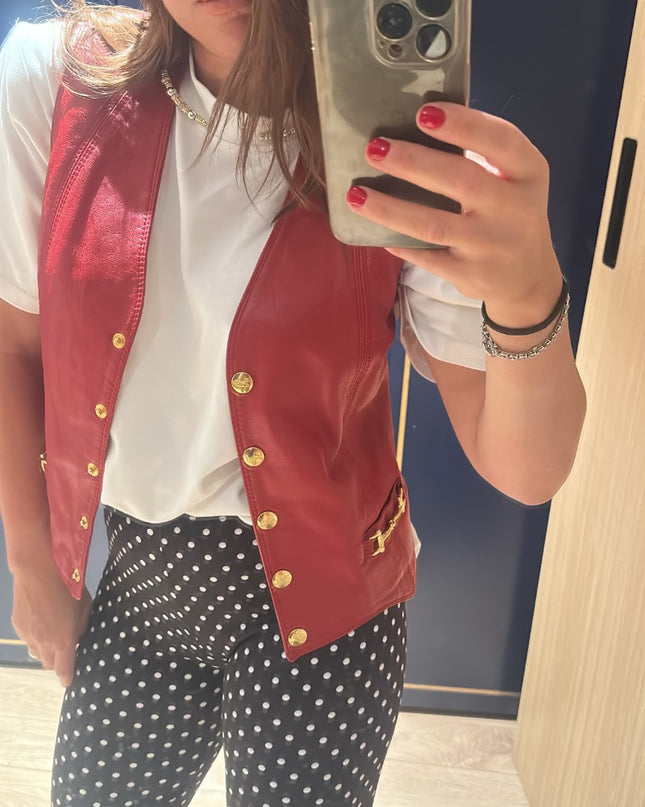 Veste sans manche en cuir Céline - 1