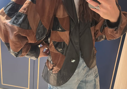 Veste en cuir patchwork vintage années 80 - 3