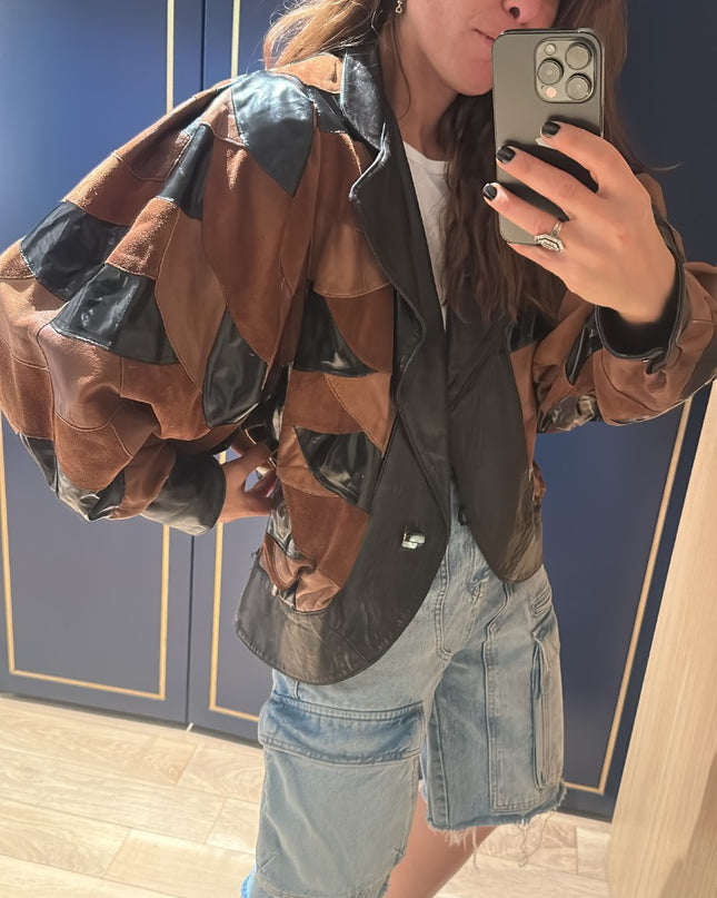 Veste en cuir patchwork vintage années 80 - 3