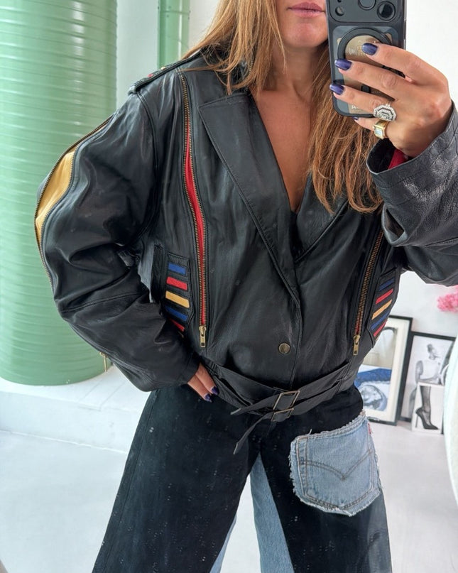 Veste Cuir années 80 Rock vintage - 1