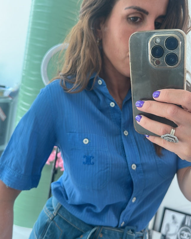 Chemise Vintage celine Paris – 100% Coton – Logo Brodé – T42 - 1