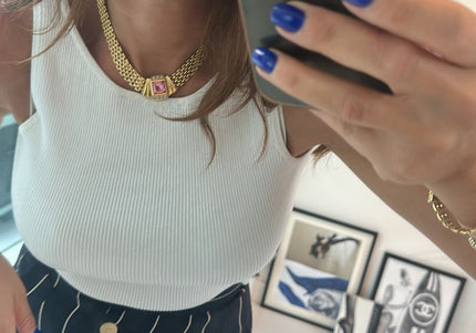 Collier Vintage pierre rose - 1