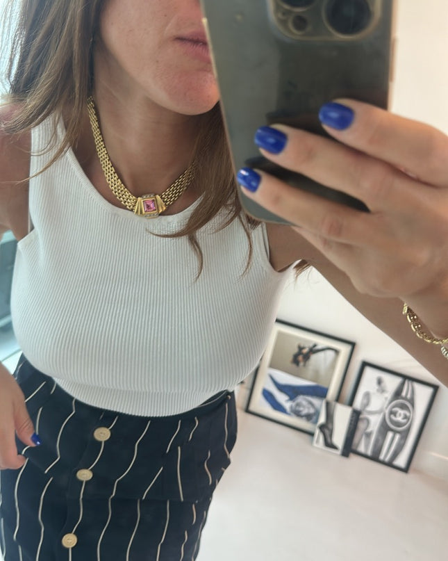 Collier Vintage pierre rose - 1