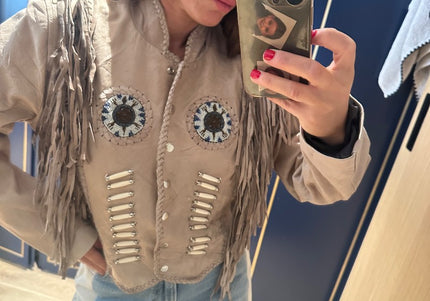 Manteau en cuir à franges style western vintage - 1