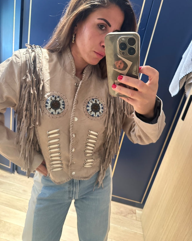Manteau en cuir à franges style western vintage - 1