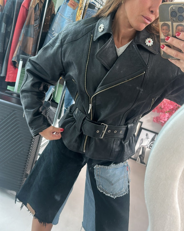 Veste en cuir vintage 90s style biker - 2