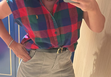 Vintage YSL Grunge Cut-Off Flannel Shirt size M - 1