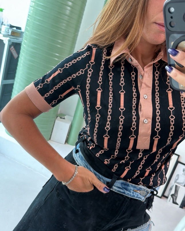 Polo Céline vintage noir & rose - 2